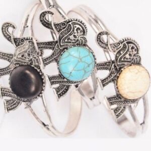 Elephant Bracelet Silver Cuff Blue stone Tourquise color Tribal Boho NEW NWT